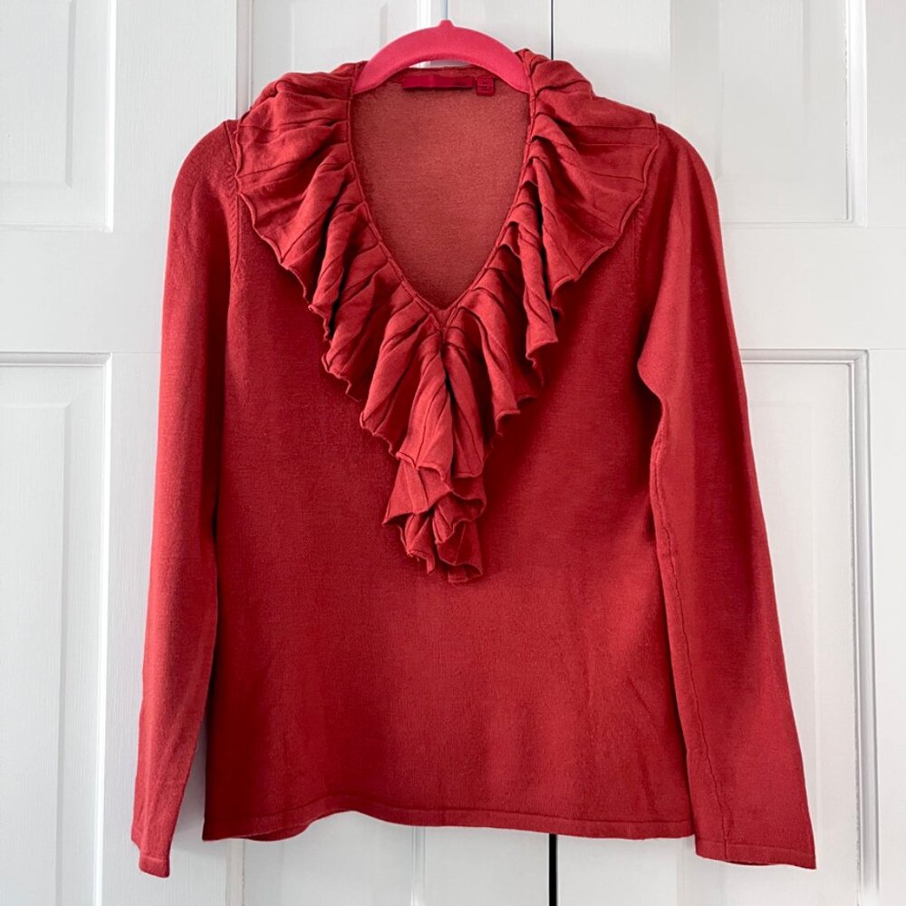 Ruffled collar knit sweater